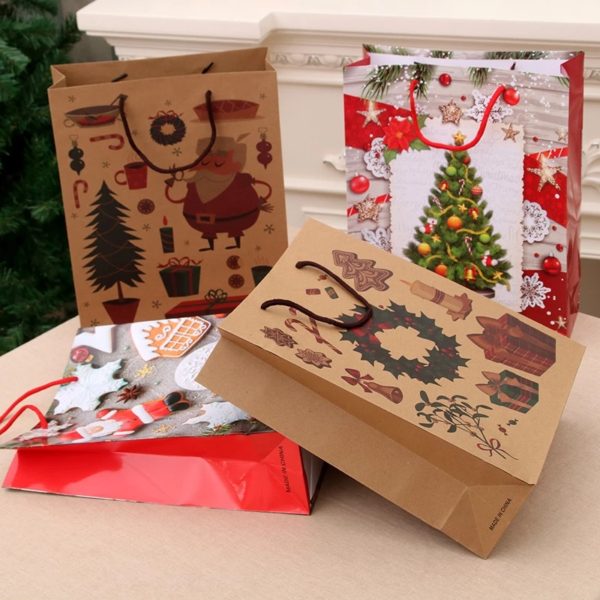 Kraft Paper Bag Red Santa Snowflake Christmas Party Decoration