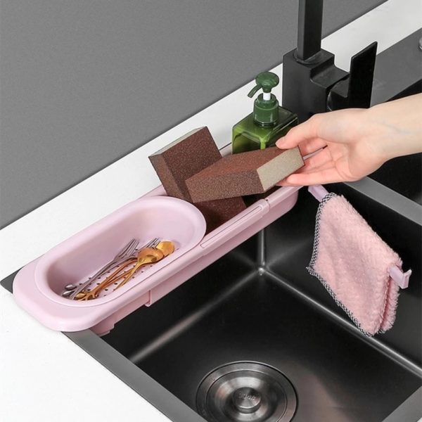 Storage Basket Adjustable Sponge Holder Kitchen Organize - Image 3