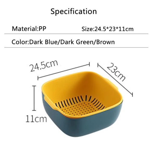 Squared Double-layer Vegetable Food Washing Basin Draining Basket - Image 5