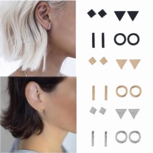 4 Pair Korean Geometric Stud Earrings Set For Women Girl Black Gold Silver Color