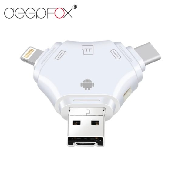 Deepfox 4 in 1 Type-c/Lightning/Micro USB/USB 2.0 Port Card Reader Micro SD OTG Card Reader