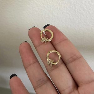 Korean New Zircon Thick Huggie Small Hoop Earrings