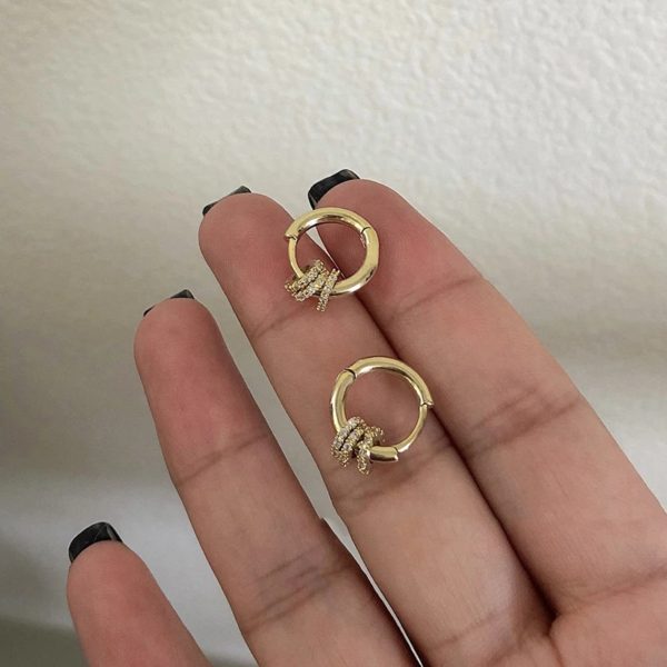 Korean New Zircon Thick Huggie Small Hoop Earrings