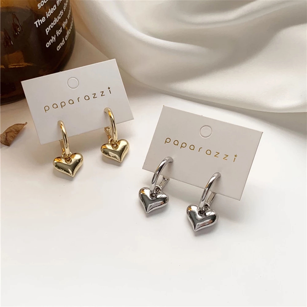 Love Heart Earrings For Women Sweet Adorable Gold Color Piercing Ladies Drop Earring